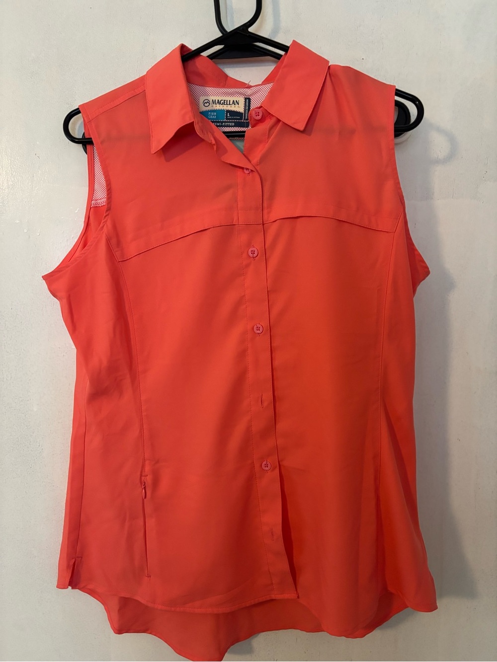 Magellan Outdoors Women's Sleeveless Button-Front Top - Coral Orange